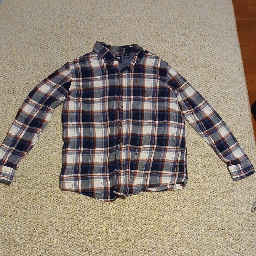 Chaps Plaid Flannel Shirt - Navy, White, Rust Xl